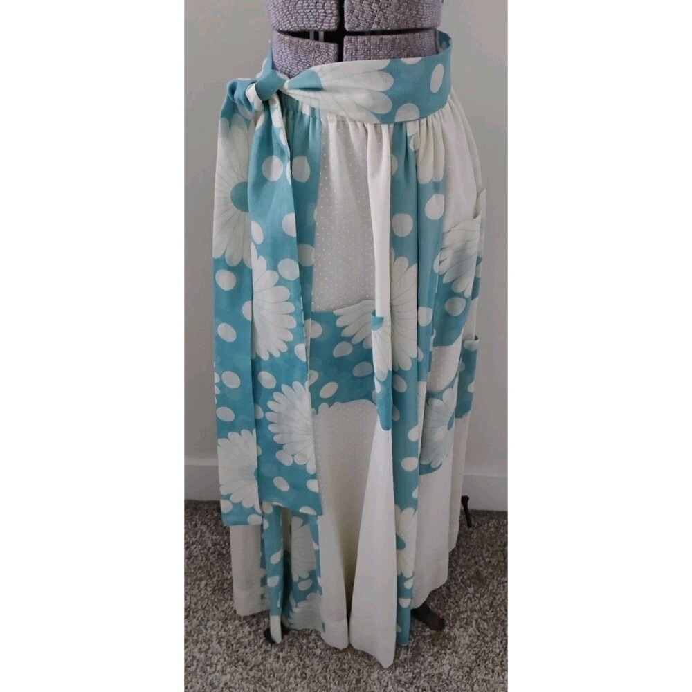 Vtg 70's Blue White Patchwork Maxi Skirt Boho Flower Power Dotted Pockets S Rare